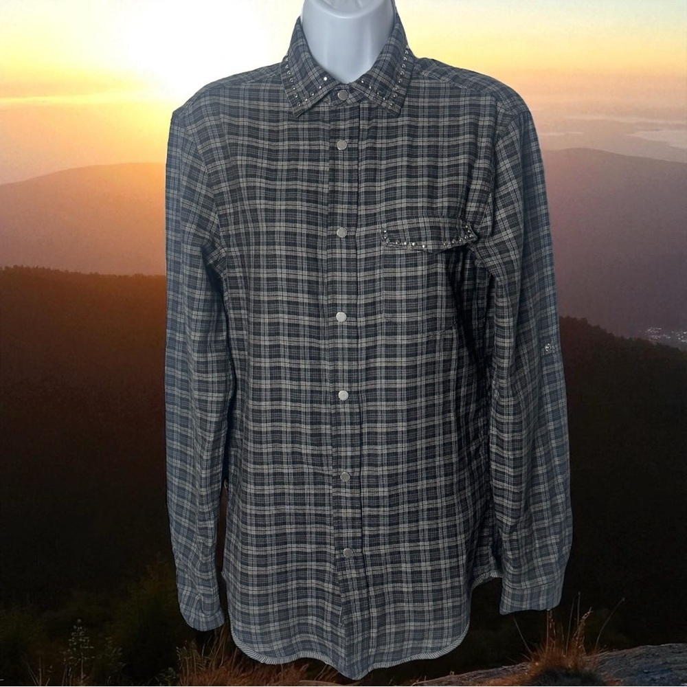 Armani Exchange Plaid Studded Long Sleeve Buttonup Rodeo Rocker Grunge XS
